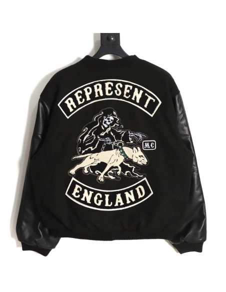 Representative Black 5 Limited Bulldog Embroidered Jacket High Street Leather Sleeves Spliced Baseball uniform,Represent Jacket,