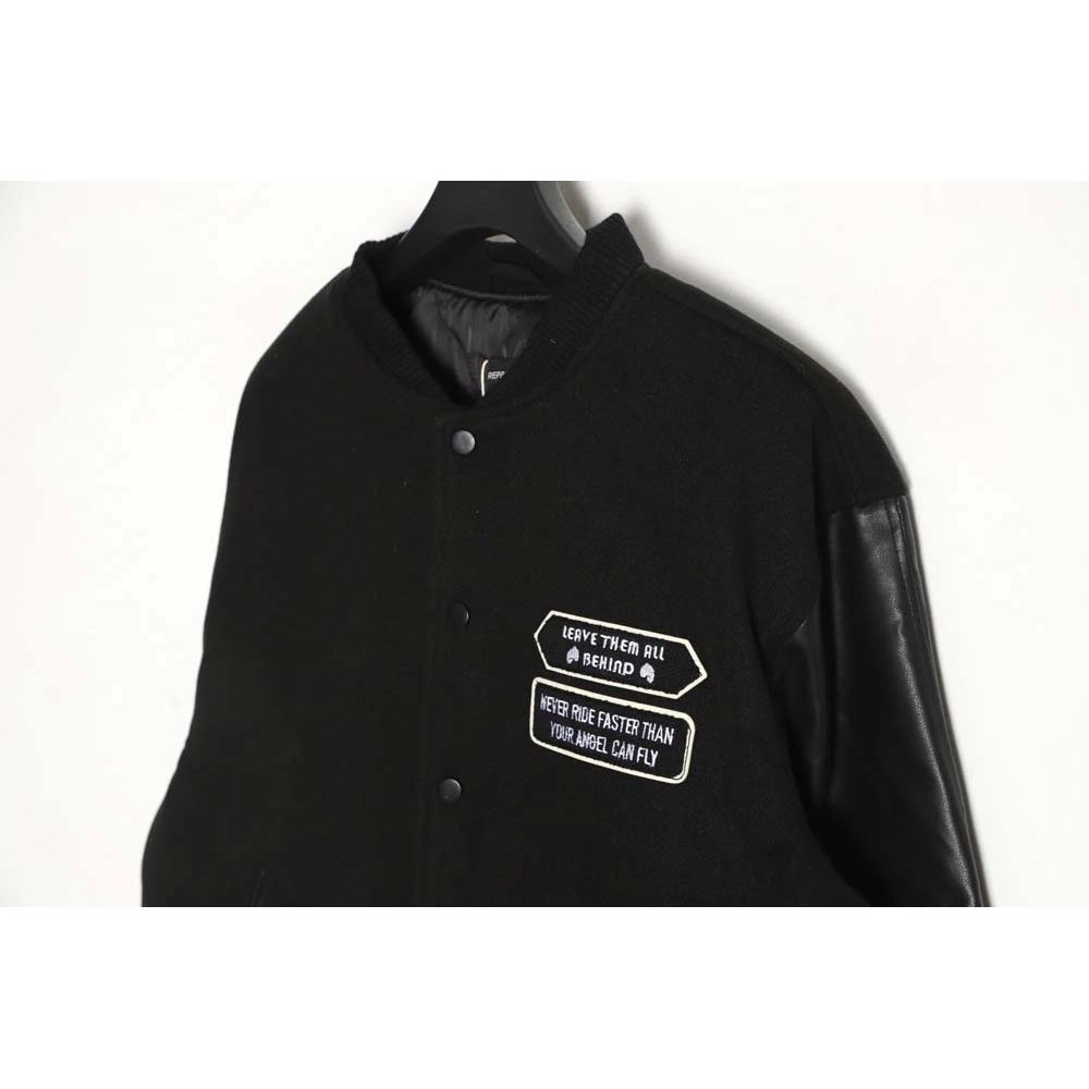 Representative Black 5 Limited Bulldog Embroidered Jacket High Street Leather Sleeves Spliced Baseball uniform,Represent Jacket,