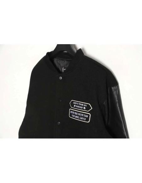Representative Black 5 Limited Bulldog Embroidered Jacket High Street Leather Sleeves Spliced Baseball uniform,Represent Jacket,