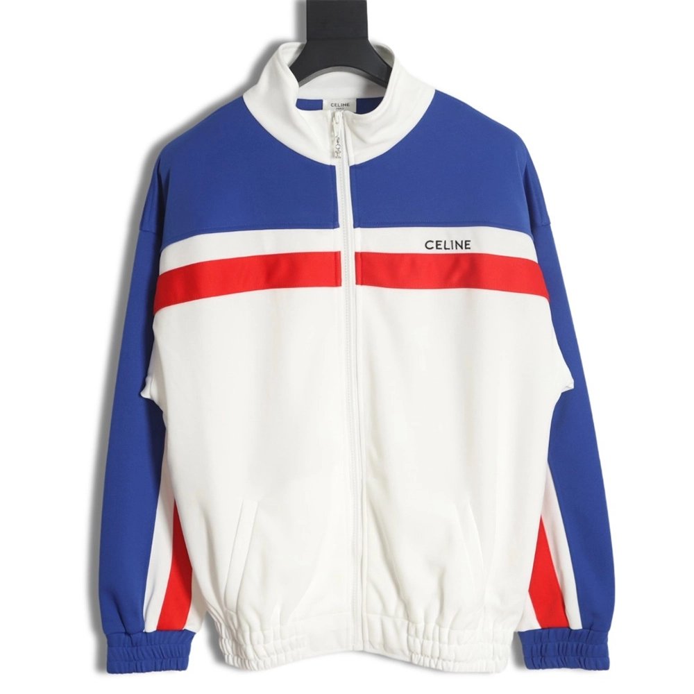 CELINE 23 new style red, blue and white stitching stand collar jacket,Celine Jacket,Jacket,APPAREL