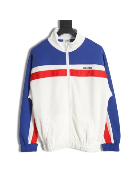 CELINE 23 new style red, blue and white stitching stand collar jacket,Celine Jacket,Jacket,APPAREL
