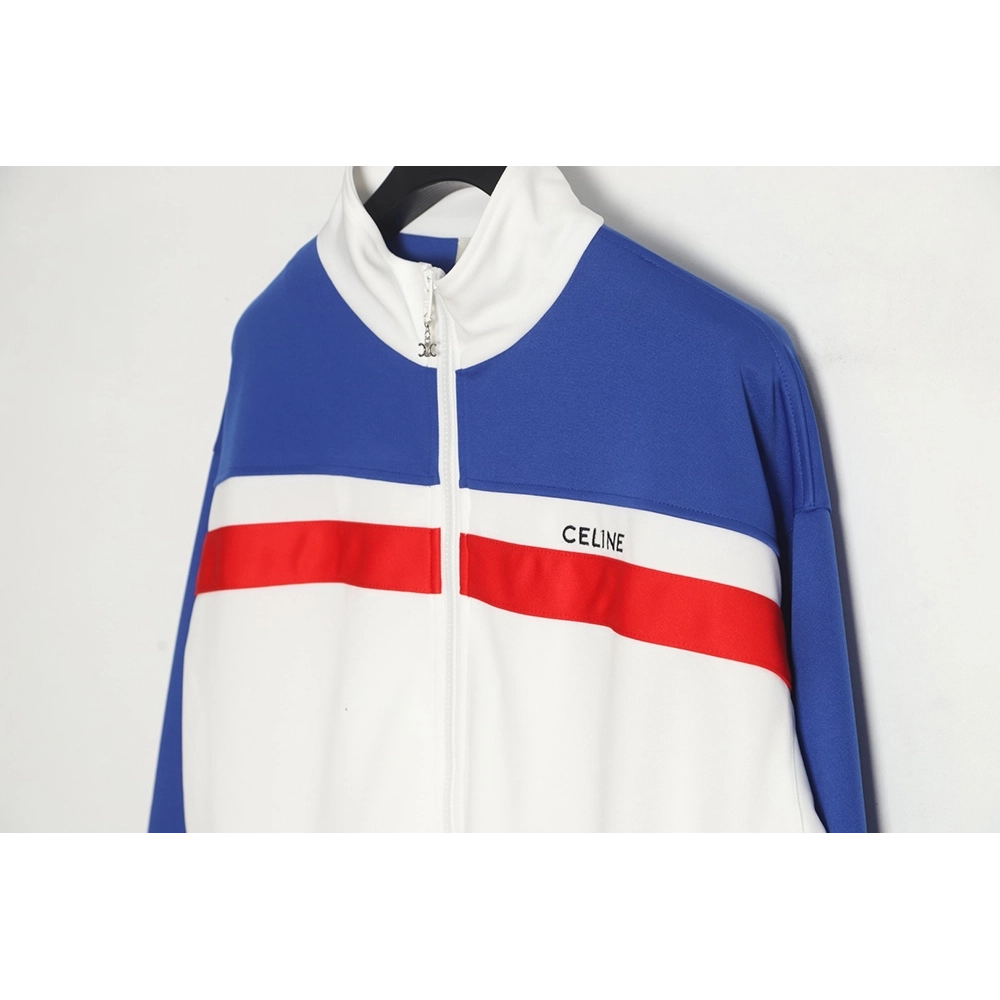CELINE 23 new style red, blue and white stitching stand collar jacket,Celine Jacket,Jacket,APPAREL