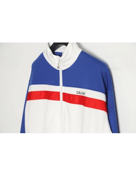CELINE 23 new style red, blue and white stitching stand collar jacket,Celine Jacket,Jacket,APPAREL