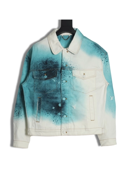 Louis Vuitton 22FW crushed ice blue splash ink denim jacket,Louis Vuitton Jacket,Jacket,APPAREL