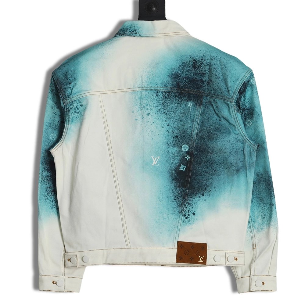 Louis Vuitton 22FW crushed ice blue splash ink denim jacket,Louis Vuitton Jacket,Jacket,APPAREL