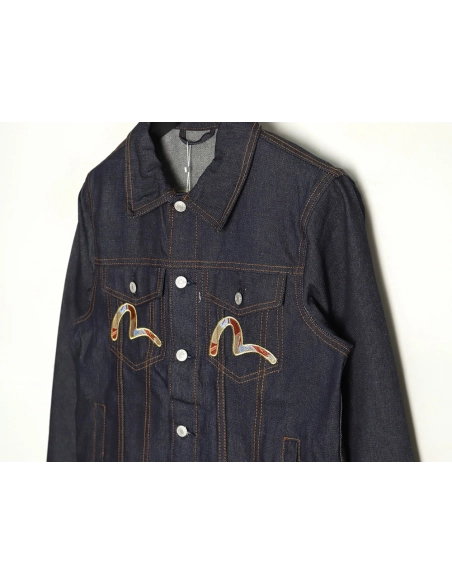 Evisu Kamon Embroidered Denim Jacket,Evisu Jacket,Jacket,APPAREL