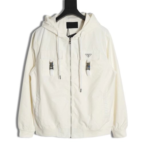 Prada 23Fw metal lock functional hooded jacket,Prada Jacket,Jacket,APPAREL