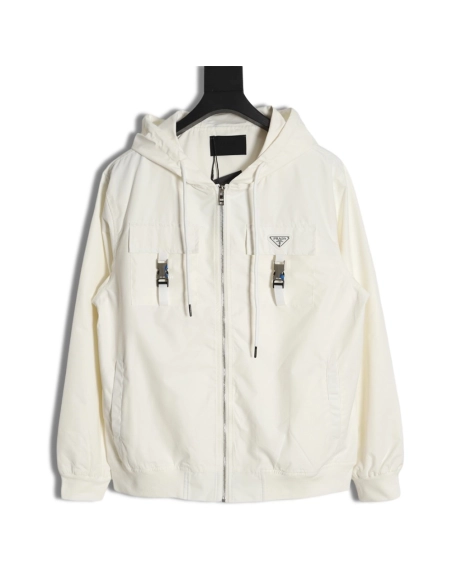 Prada 23Fw metal lock functional hooded jacket,Prada Jacket,Jacket,APPAREL