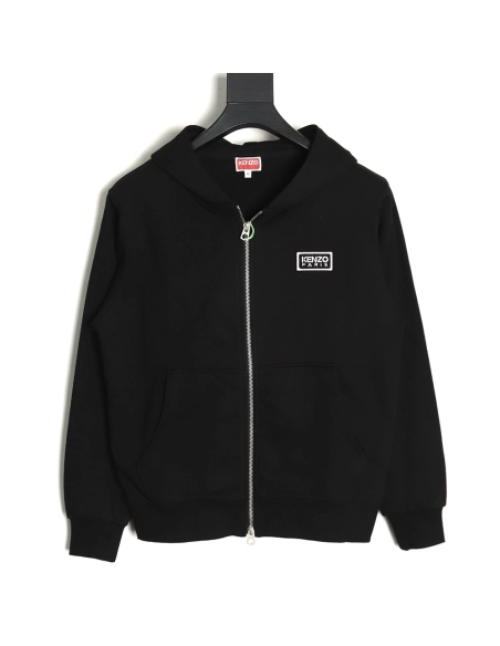 Kenzo black and white lettering zipup hooded jacket,Kenzo Jacket,Jacket,APPAREL