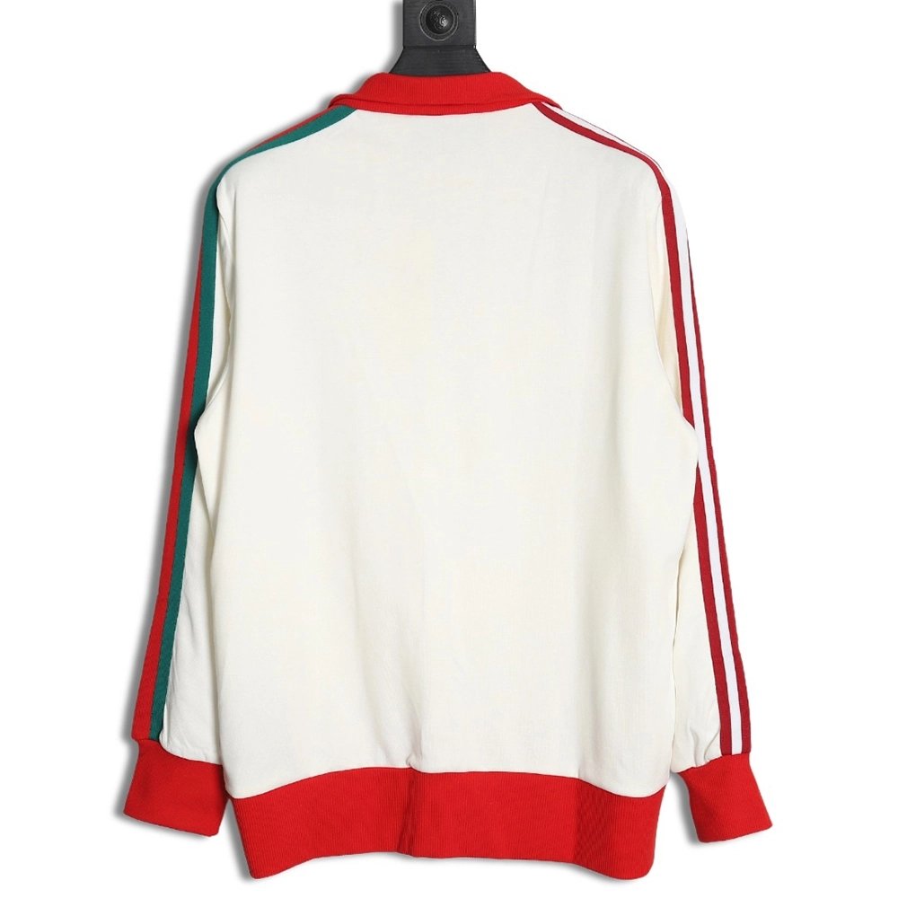 GUCCI ADIDAS joint white and red color matching ribbon zipper jacket,Gucci Jacket,Jacket,APPAREL