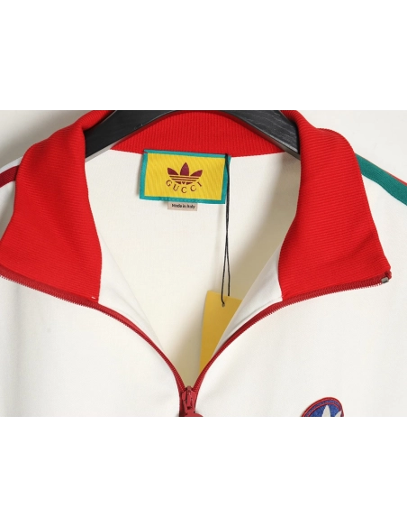 GUCCI ADIDAS joint white and red color matching ribbon zipper jacket,Gucci Jacket,Jacket,APPAREL