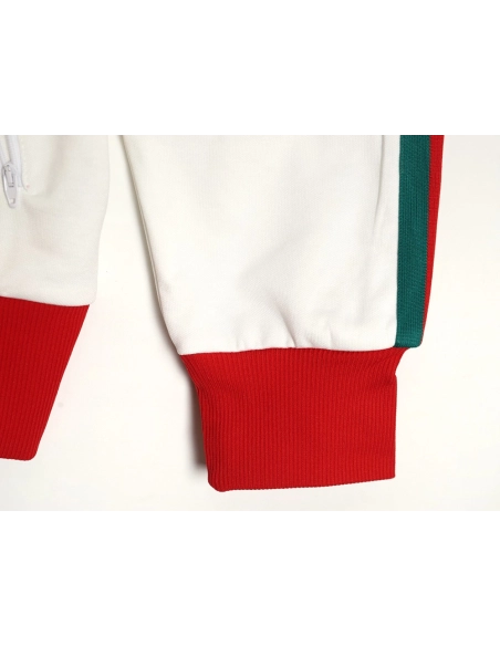 GUCCI ADIDAS joint white and red color matching ribbon zipper jacket,Gucci Jacket,Jacket,APPAREL