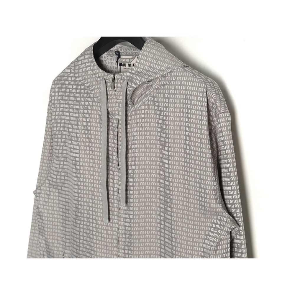 Miu Miu all over printed nylon hooded windbreaker jacket,Miu Miu Jacket,Jacket,APPAREL