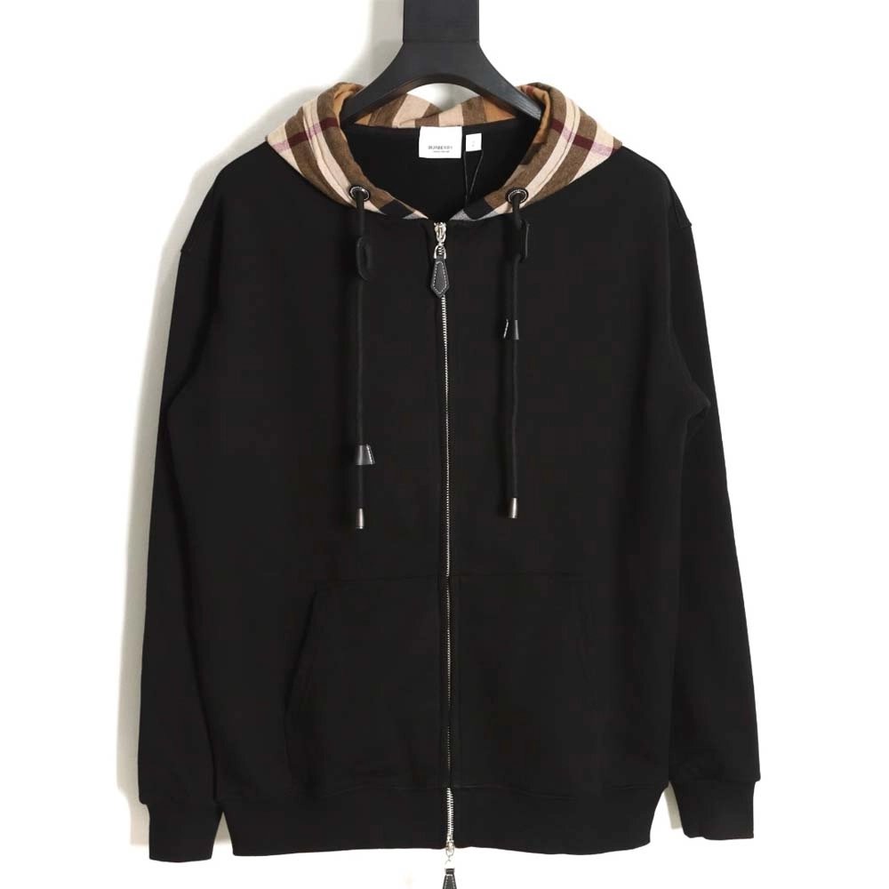 Burberry BBR 22FW plaid patchwork zipper hooded jacket,Burberry Jacket,Jacket,APPAREL