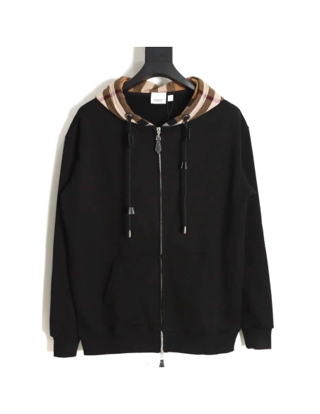 Burberry BBR 22FW plaid patchwork zipper hooded jacket,Burberry Jacket,Jacket,APPAREL