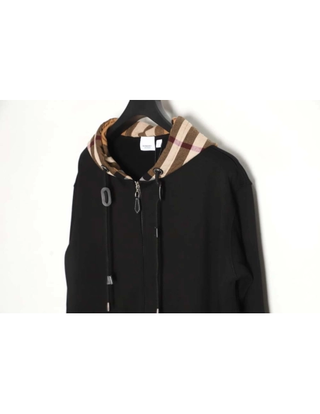 Burberry BBR 22FW plaid patchwork zipper hooded jacket,Burberry Jacket,Jacket,APPAREL
