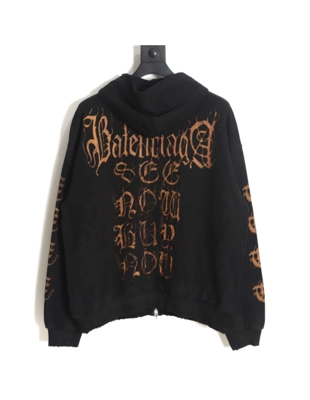 Balenciaga Balenciaga 23FW Sanskrit muddyed distressed zipper hooded jacket,Balenciaga Jacket,Jacket,APPAREL