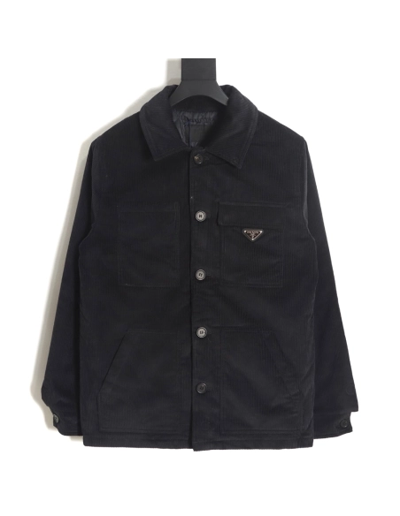 PRADA 23FW pocket corduroy longsleeved shirt jacket navy blue,Prada Jacket,Jacket,APPAREL