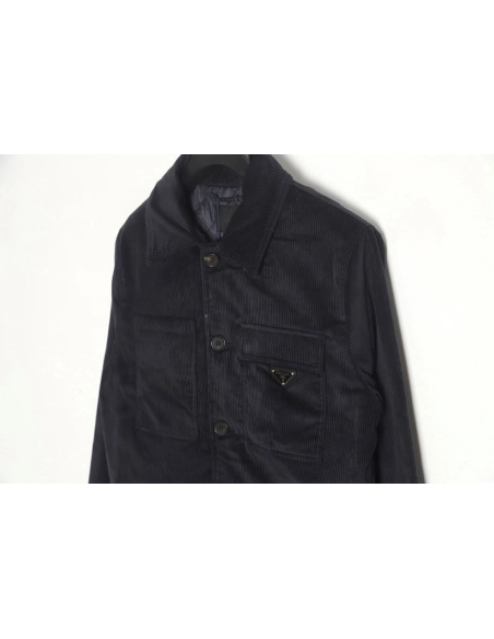 PRADA 23FW pocket corduroy longsleeved shirt jacket navy blue,Prada Jacket,Jacket,APPAREL