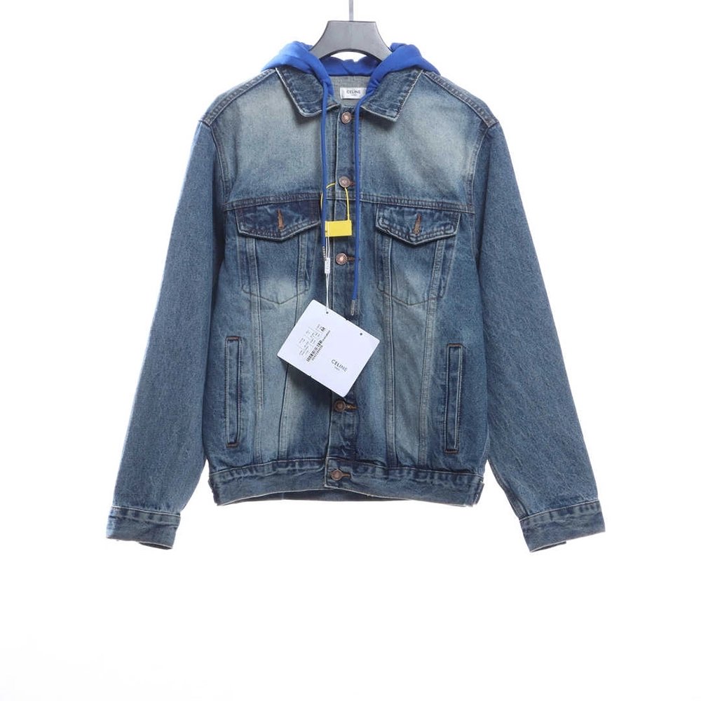 Selena Fake Two Piece Hooded Denim Jacket,Celine Jacket,Jacket,APPAREL