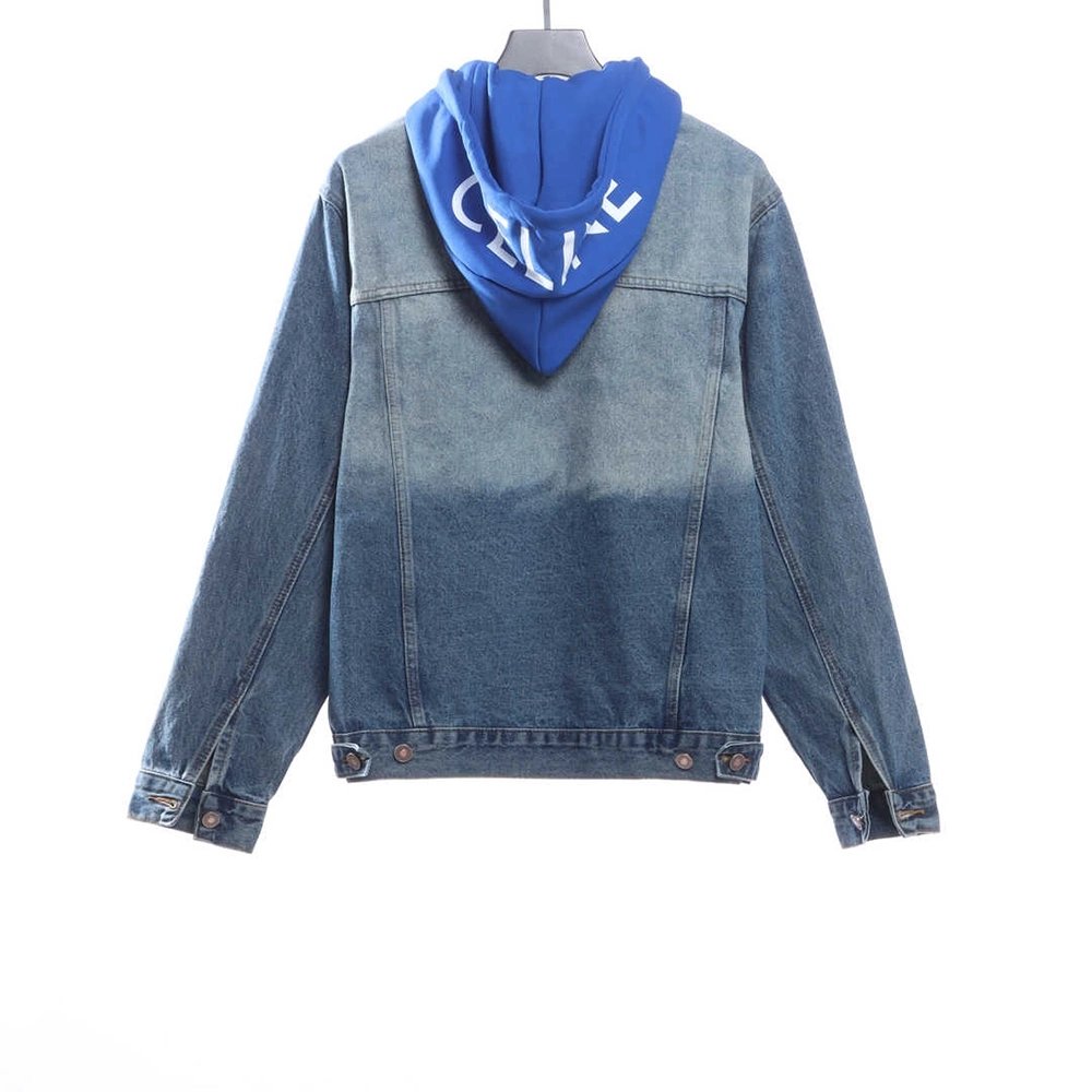 Selena Fake Two Piece Hooded Denim Jacket,Celine Jacket,Jacket,APPAREL