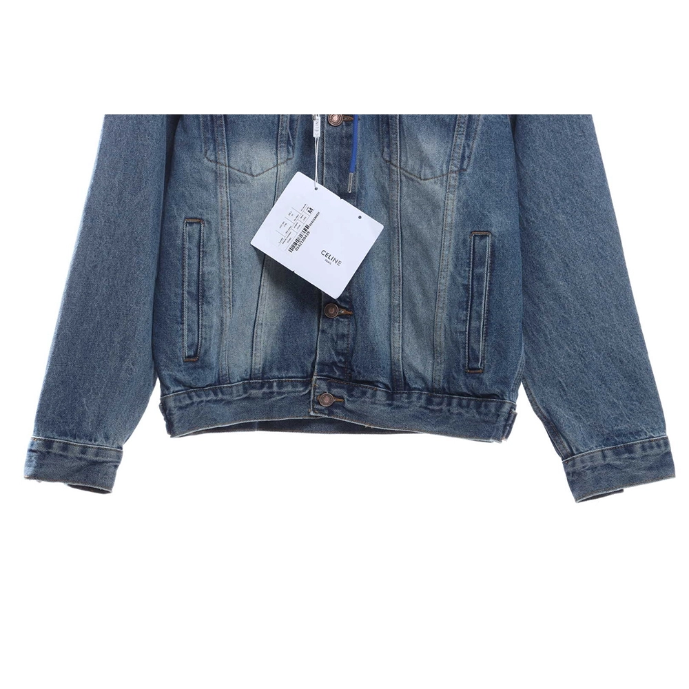 Selena Fake Two Piece Hooded Denim Jacket,Celine Jacket,Jacket,APPAREL