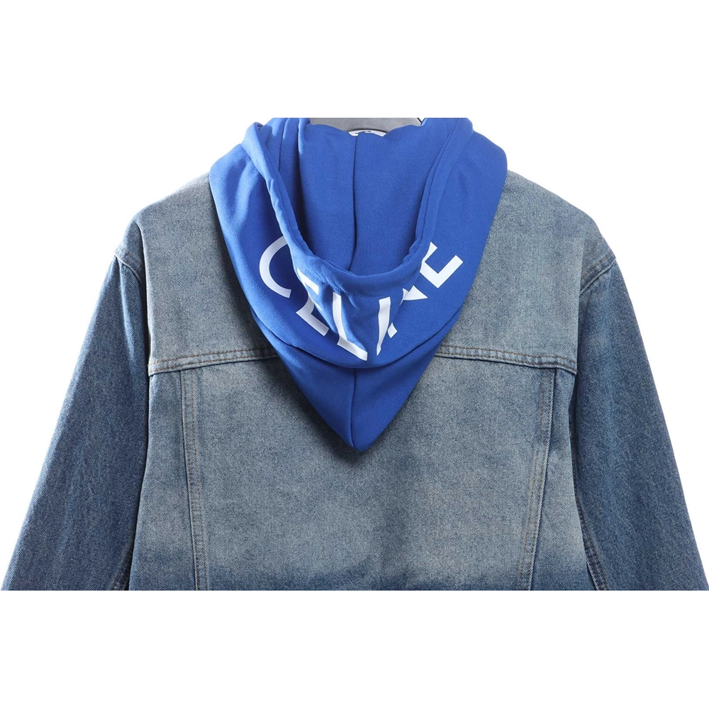 Selena Fake Two Piece Hooded Denim Jacket,Celine Jacket,Jacket,APPAREL