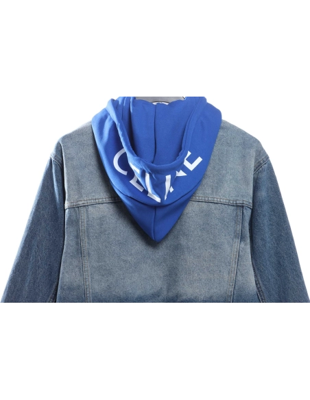 Selena Fake Two Piece Hooded Denim Jacket,Celine Jacket,Jacket,APPAREL
