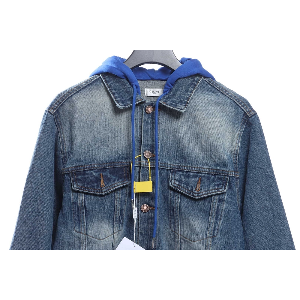 Selena Fake Two Piece Hooded Denim Jacket,Celine Jacket,Jacket,APPAREL