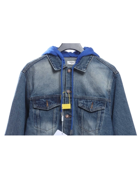 Selena Fake Two Piece Hooded Denim Jacket,Celine Jacket,Jacket,APPAREL