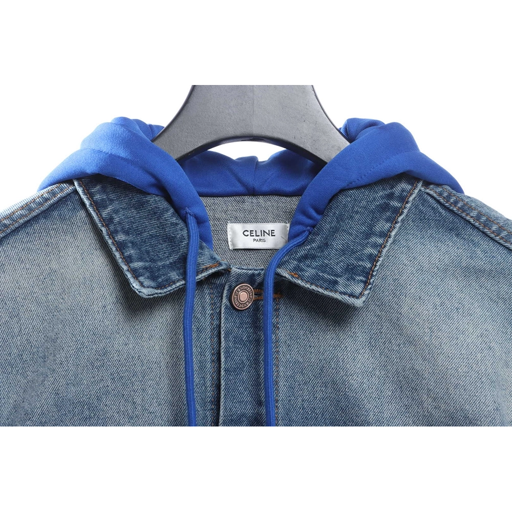 Selena Fake Two Piece Hooded Denim Jacket,Celine Jacket,Jacket,APPAREL