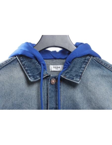 Selena Fake Two Piece Hooded Denim Jacket,Celine Jacket,Jacket,APPAREL