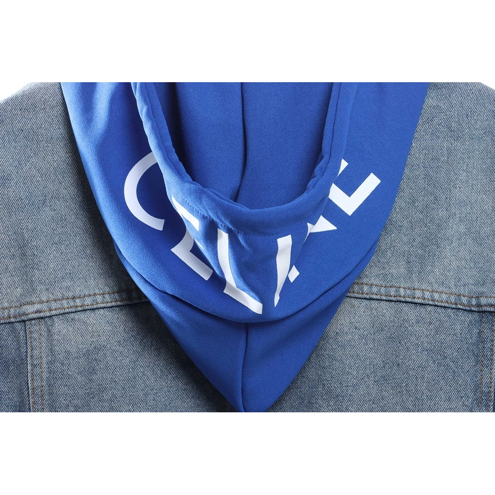 Selena Fake Two Piece Hooded Denim Jacket,Celine Jacket,Jacket,APPAREL