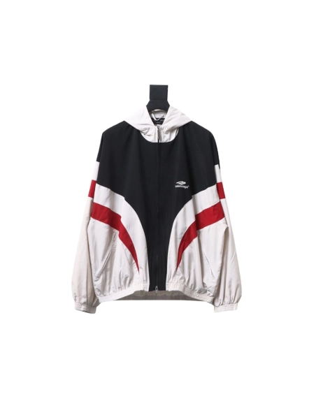Balenciaga 3B red and white patchwork hooded jacket,Balenciaga Jacket,Jacket,APPAREL