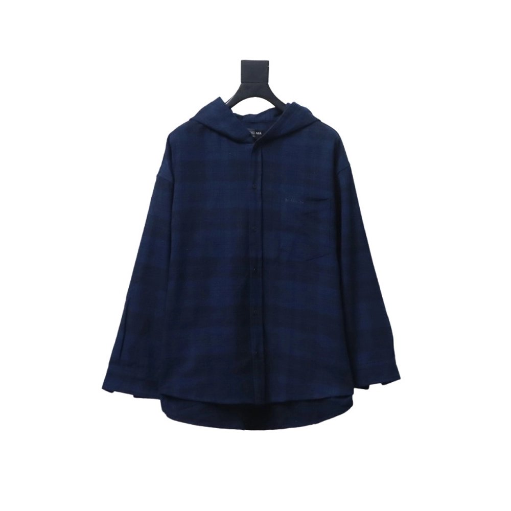 Balenciaga Flannel Check Hooded Jacket,Balenciaga Jacket,Jacket,APPAREL