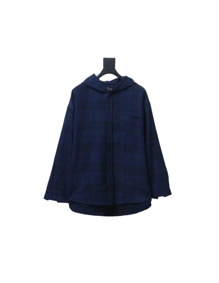 Balenciaga Flannel Check Hooded Jacket,Balenciaga Jacket,Jacket,APPAREL