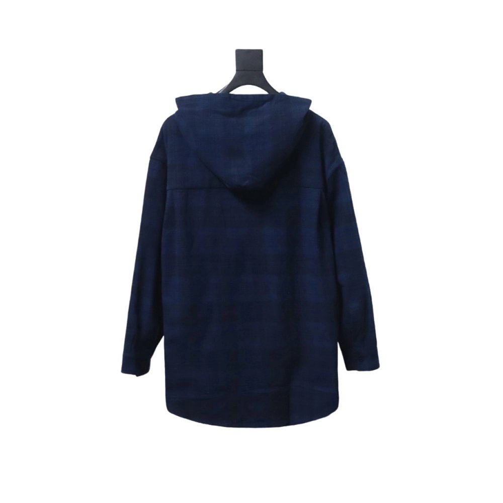 Balenciaga Flannel Check Hooded Jacket,Balenciaga Jacket,Jacket,APPAREL