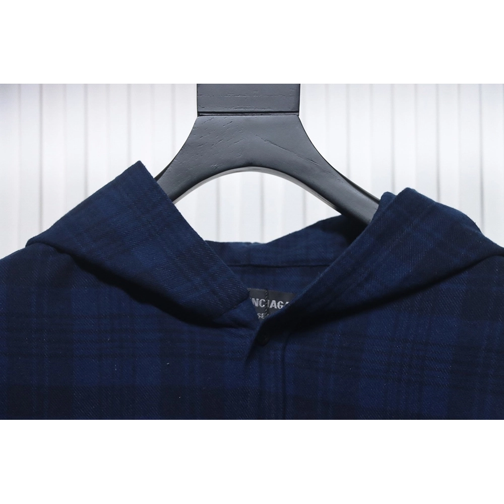 Balenciaga Flannel Check Hooded Jacket,Balenciaga Jacket,Jacket,APPAREL