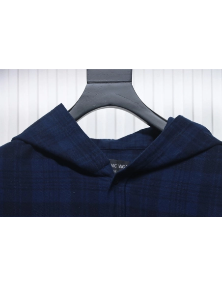 Balenciaga Flannel Check Hooded Jacket,Balenciaga Jacket,Jacket,APPAREL