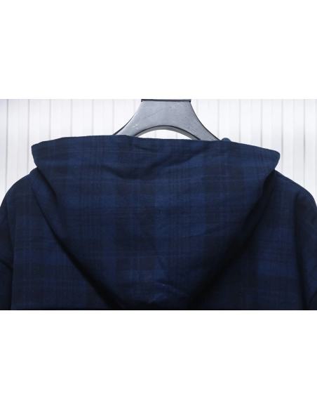Balenciaga Flannel Check Hooded Jacket,Balenciaga Jacket,Jacket,APPAREL