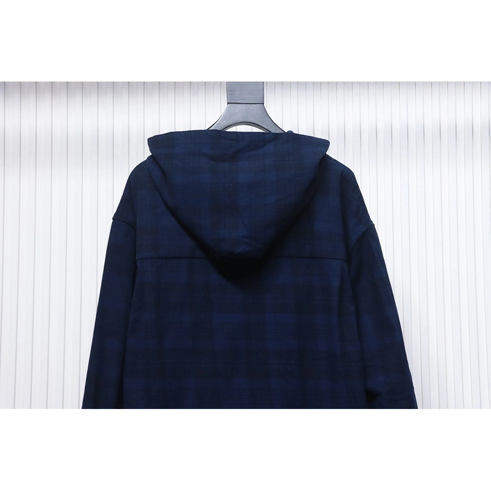 Balenciaga Flannel Check Hooded Jacket,Balenciaga Jacket,Jacket,APPAREL
