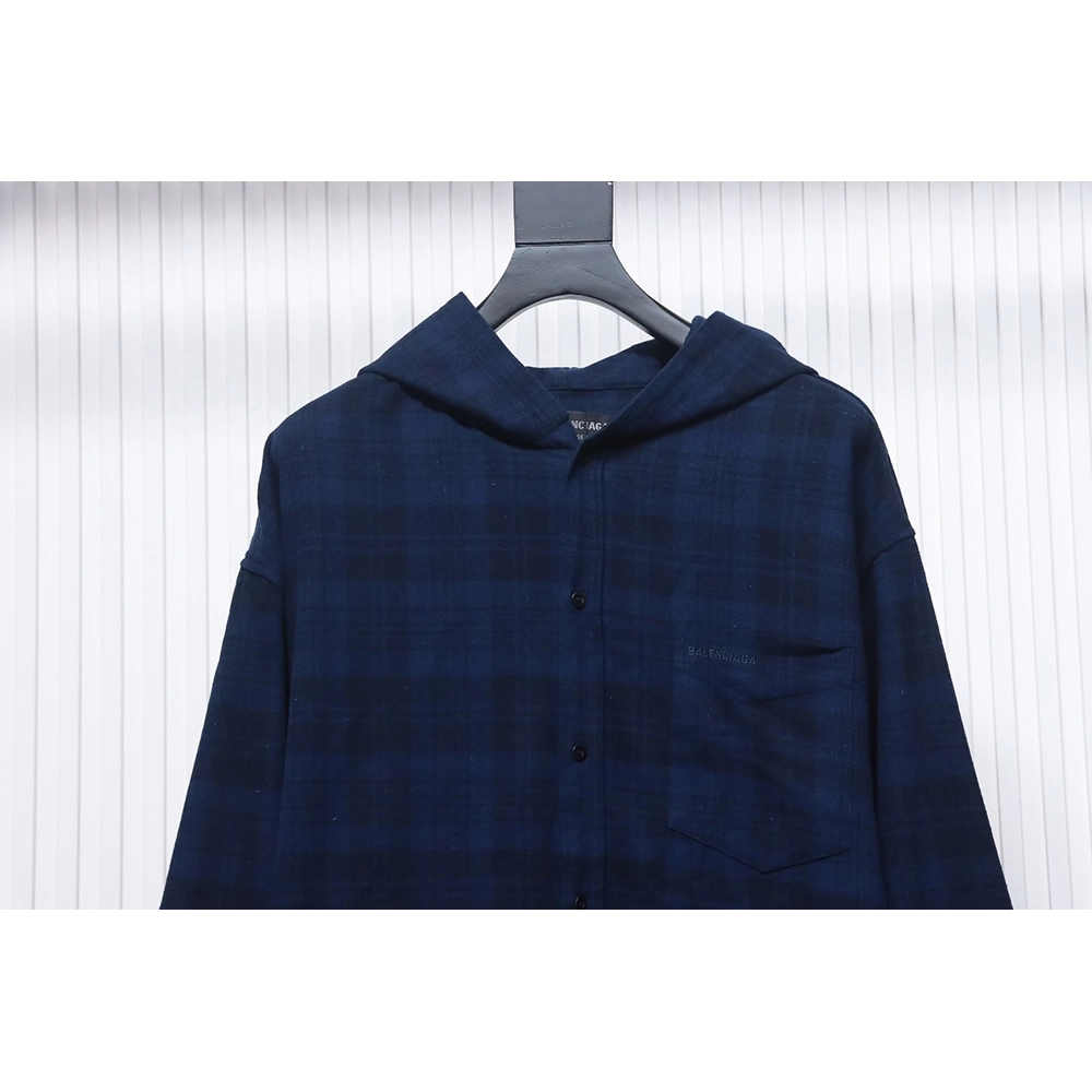 Balenciaga Flannel Check Hooded Jacket,Balenciaga Jacket,Jacket,APPAREL