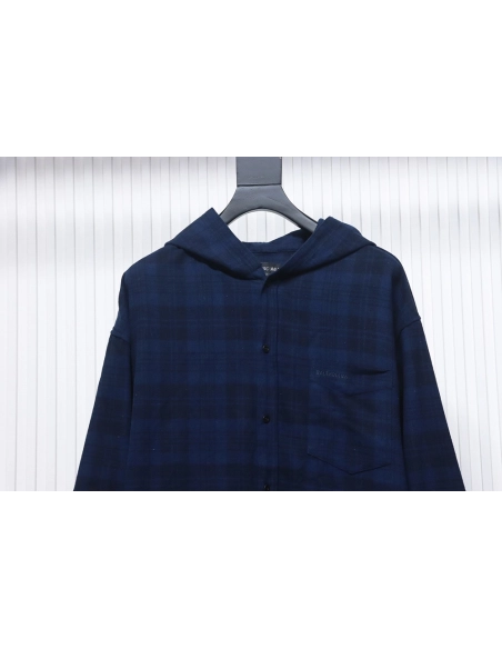 Balenciaga Flannel Check Hooded Jacket,Balenciaga Jacket,Jacket,APPAREL