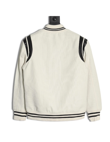 Saint Laurent Paris black and white leather baseball collar jacket,Saint Laurent Jacket,Jacket,APPAREL