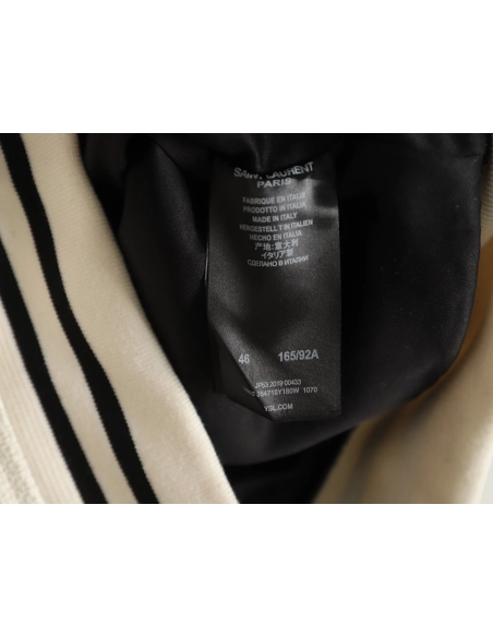 Saint Laurent Paris black and white leather baseball collar jacket,Saint Laurent Jacket,Jacket,APPAREL