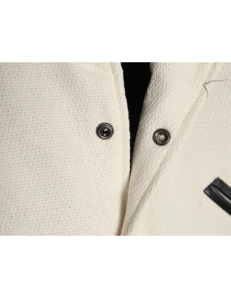 Saint Laurent Paris black and white leather baseball collar jacket,Saint Laurent Jacket,Jacket,APPAREL