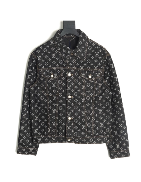 Louis Vuitton FA allover printed peak collar denim jacket,Louis Vuitton Jacket,Jacket,APPAREL