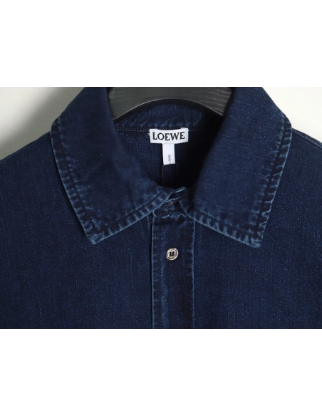 Loewe denim shirt jacket with elbow embroidered logo,Loewe Jacket,Jacket,APPAREL