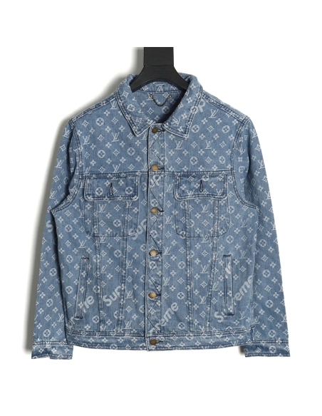 Louis vuitton Supreme joint full print denim jacket,Louis Vuitton Jacket,Jacket,APPAREL