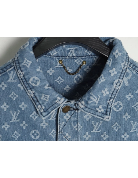 Louis vuitton Supreme joint full print denim jacket,Louis Vuitton Jacket,Jacket,APPAREL
